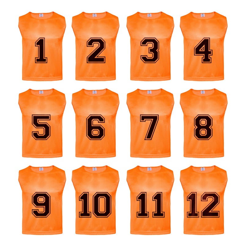 Athllete Duramesh Soccer Vest with Numbers (12 Vests) - Kids Youth and Adult Pinnies, Numbered Penny Jerseys for Soccer, Basketball, FootballL (Flame Orange Numbered, Large) - Image 1